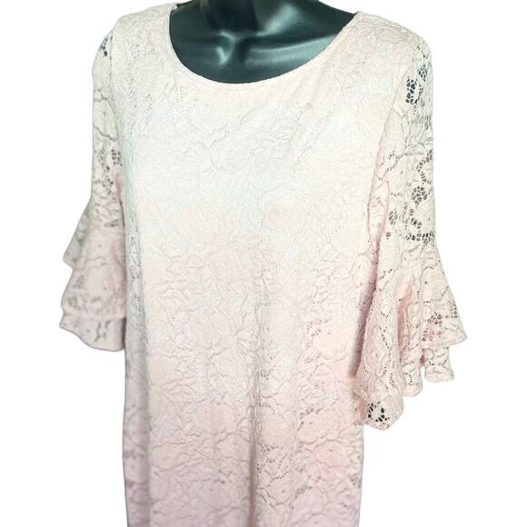 Liz Claiborne Pink Lace Bell Sleeve Shift Dress Size 10 - Picture 3 of 8